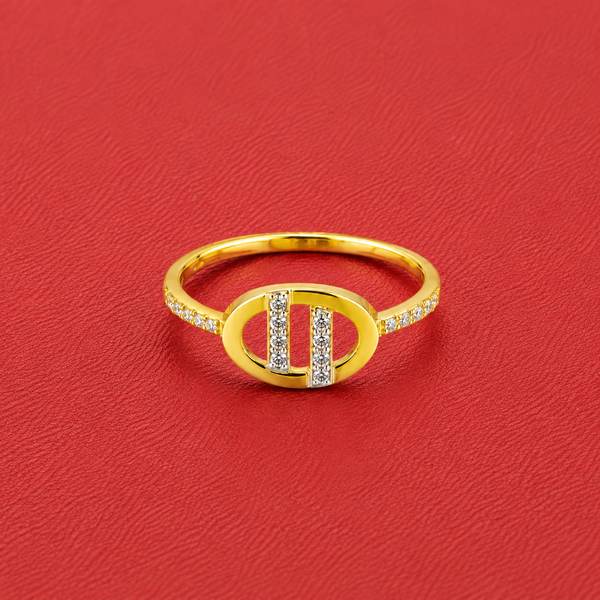 Two-Tone Golden Oval CZ Panel Ring