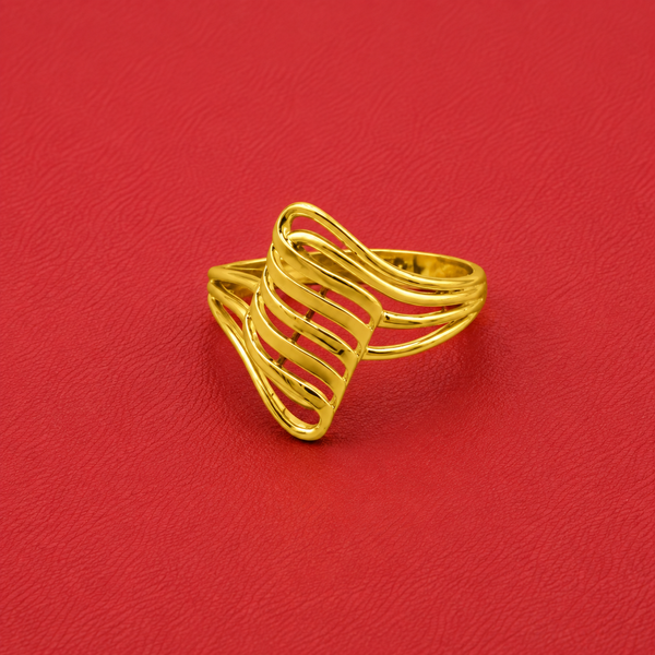 Golden Openwork Ribbed Wave Ring