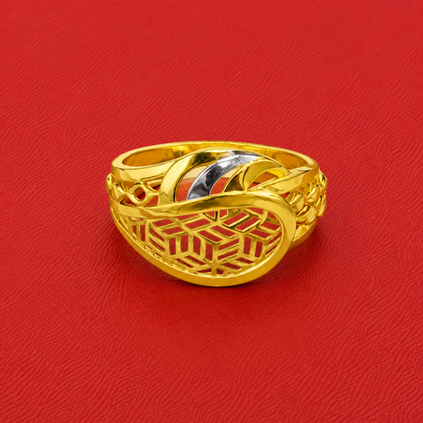 Two-Tone Golden Lattice Swirl Dome Ring