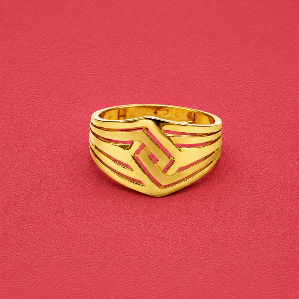 Golden Geometric Maze Band Ring
