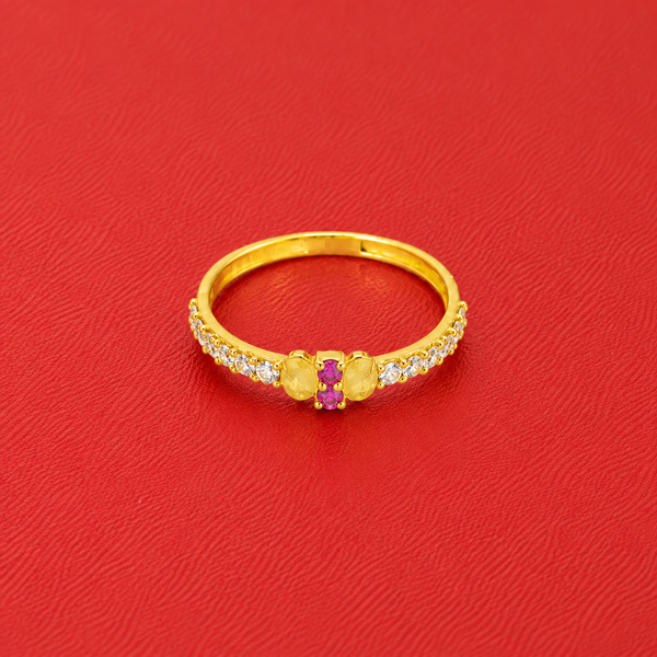 Golden Ruby & CZ Line Band Ring