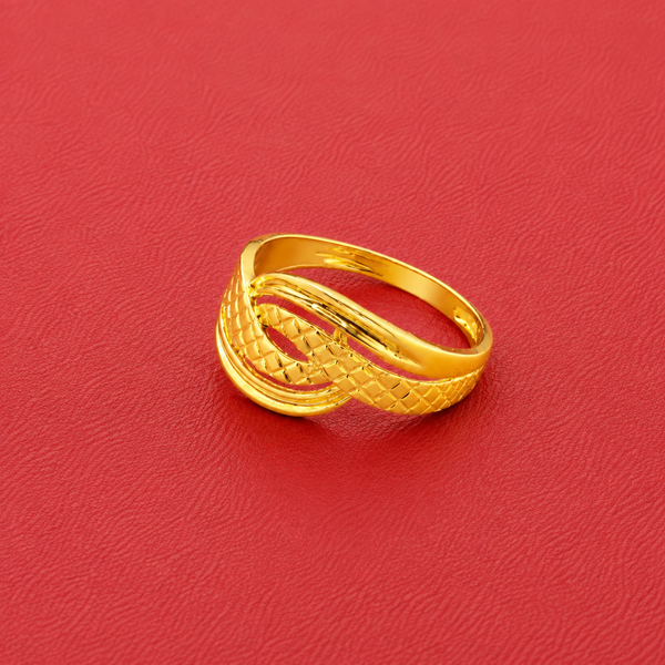 Golden Textured Crossover Band Ring