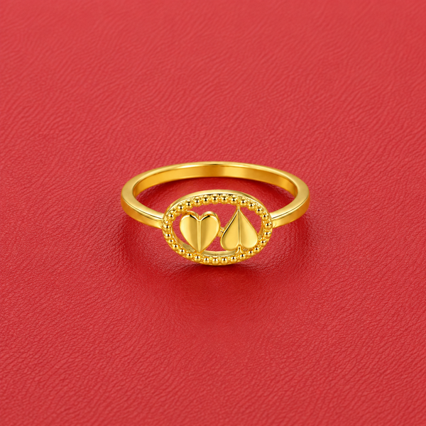 Golden Oval Panel Heart Motif Ring