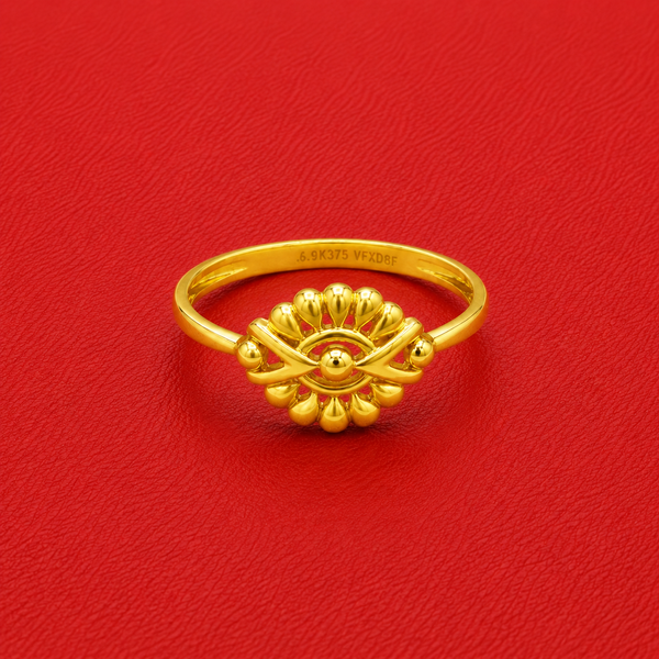 Golden Sunburst Floral Bead Ring