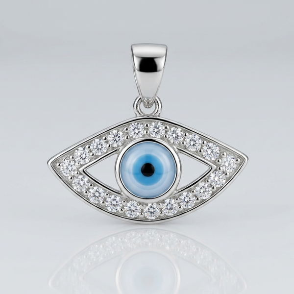 Silver Blue Evil Eye Pave Pendant – view 2