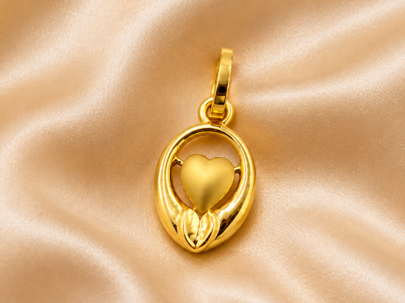 Golden Oval Frame Puffed Heart Pendant