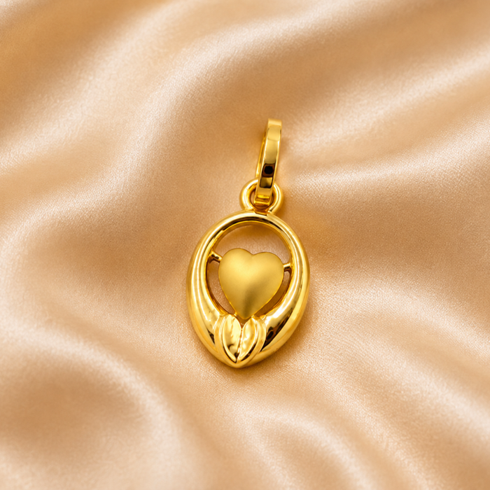 Golden Oval Frame Puffed Heart Pendant