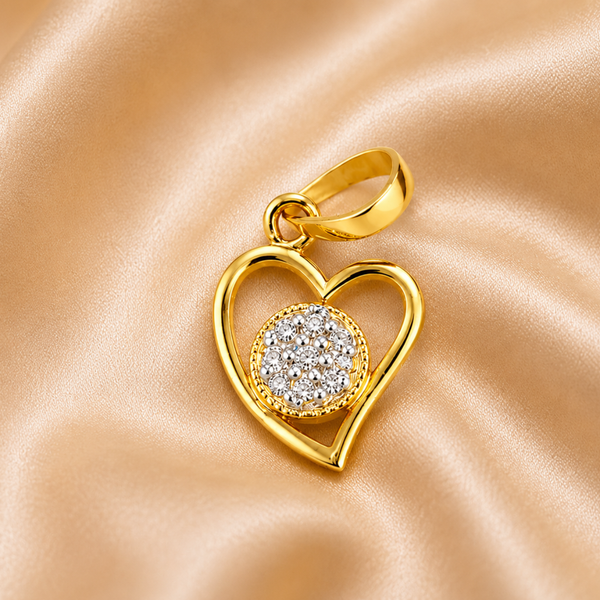 Golden Open Heart CZ Disc Pendant