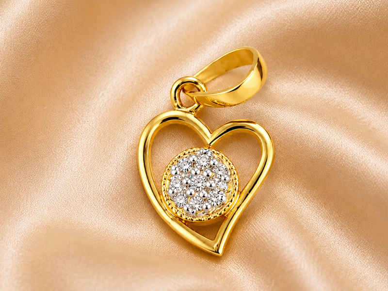 Golden Open Heart CZ Disc Pendant