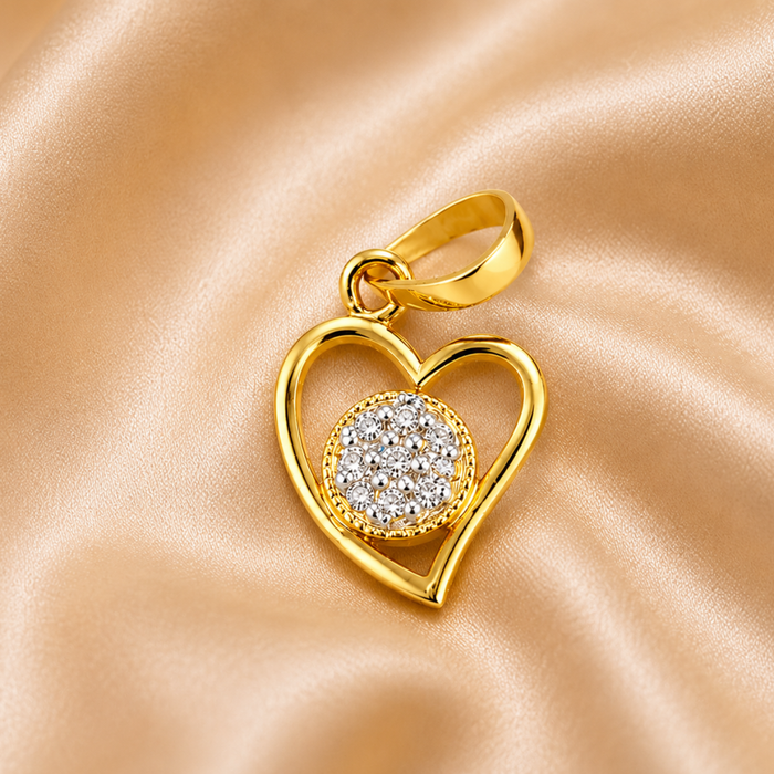 Golden Open Heart CZ Disc Pendant
