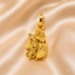 Golden Radha Krishna Devotional Pendant