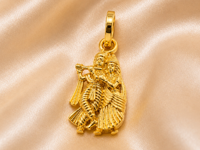 Golden Radha Krishna Devotional Pendant