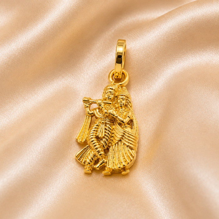 Golden Radha Krishna Devotional Pendant