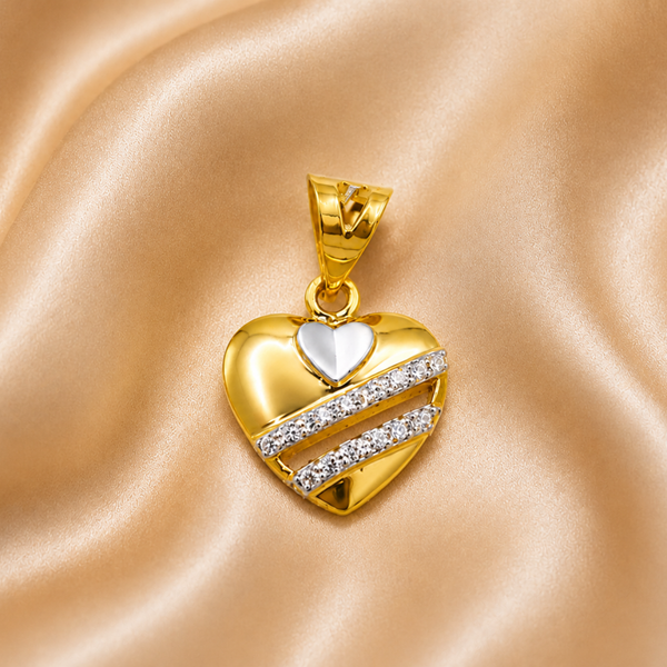 Two-Tone Golden Ribbon Stripe Heart Pendant
