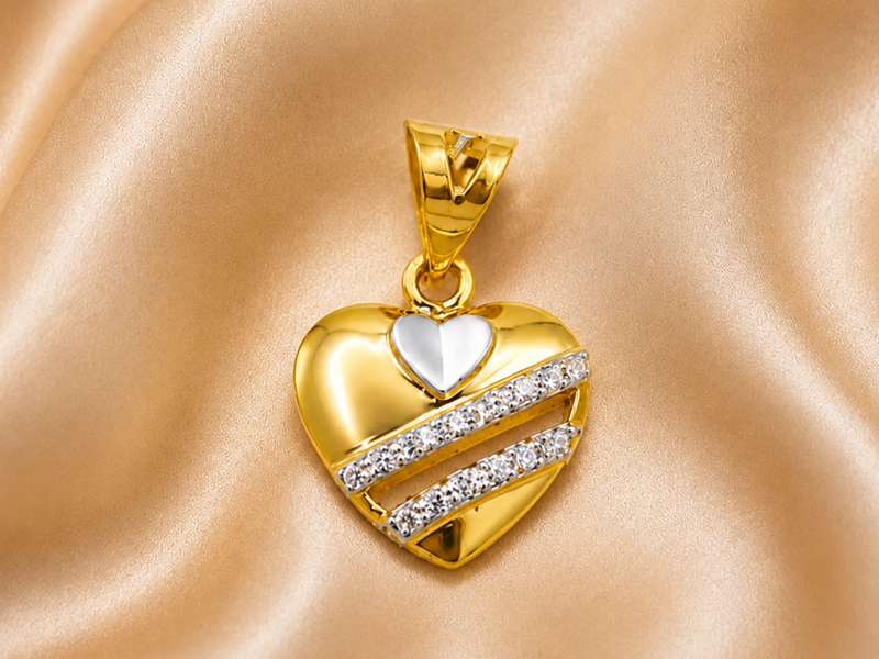 Two-Tone Golden Ribbon Stripe Heart Pendant