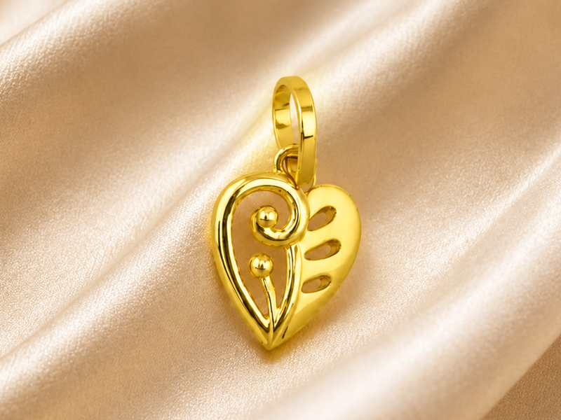 Golden Openwork Swirl Heart Pendant