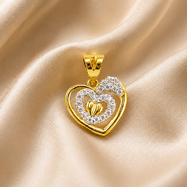 Two-Tone Golden CZ Outline Heart Pendant