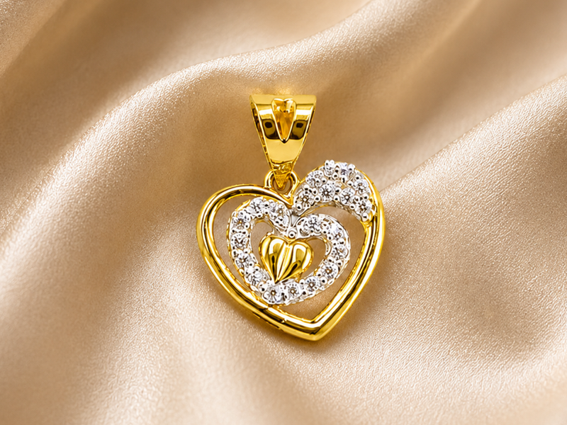 Two-Tone Golden CZ Outline Heart Pendant
