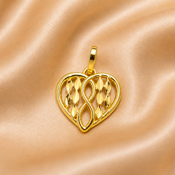 Golden Textured Woven Heart Pendant