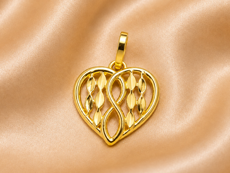 Golden Textured Woven Heart Pendant