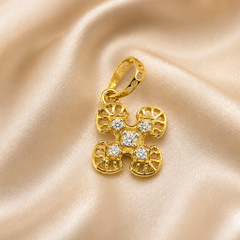 Golden Cross Flower Diamond-Cut CZ Pendant