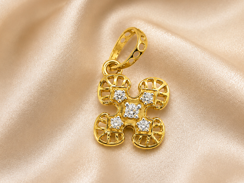 Golden Cross Flower Diamond-Cut CZ Pendant