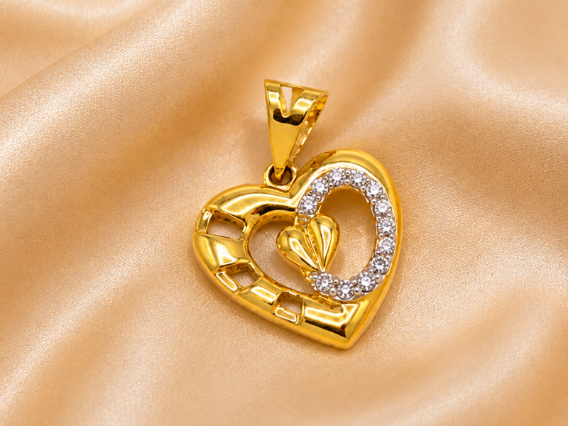 Golden Openwork Heart CZ Loop Pendant