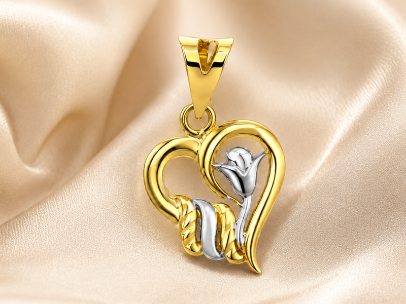 Two-Tone Golden Tulip Heart Pendant