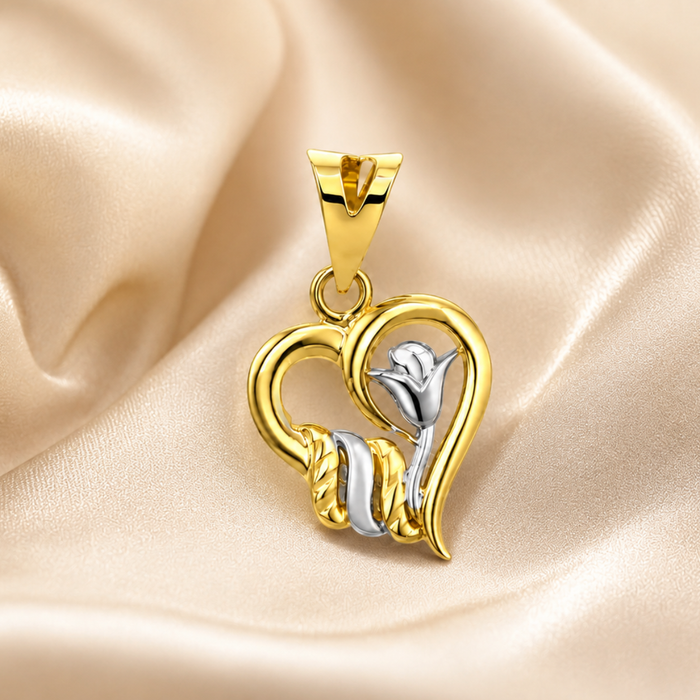 Two-Tone Golden Tulip Heart Pendant