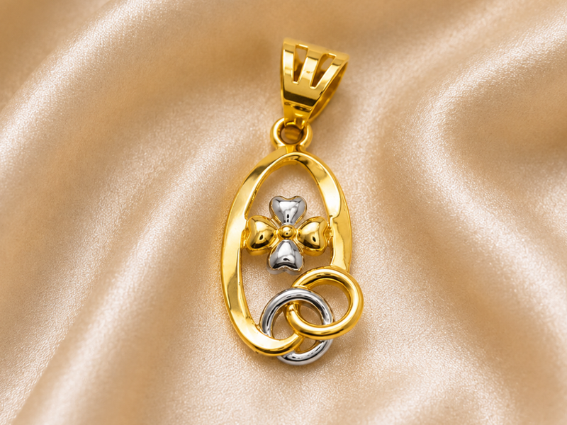 Golden Oval Clover & Linked Rings Pendant