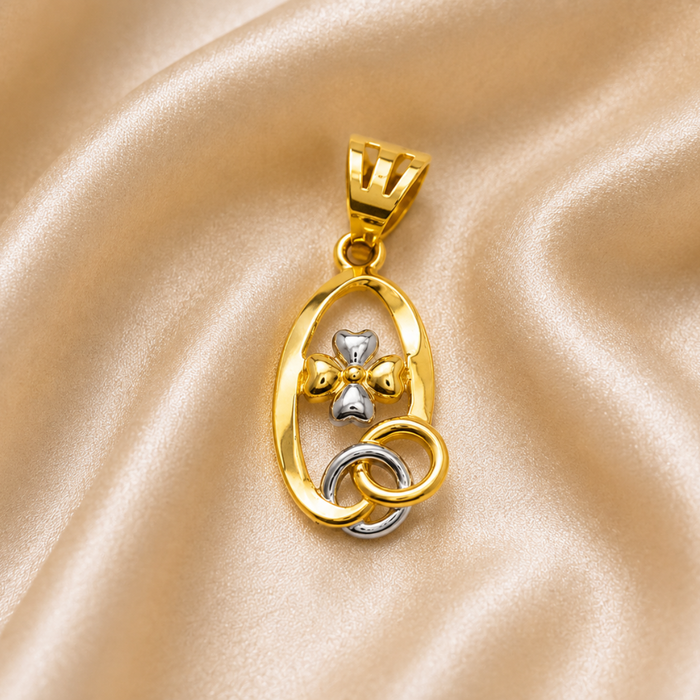 Golden Oval Clover & Linked Rings Pendant