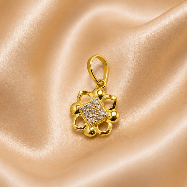 Golden Flower Frame CZ Square Pendant