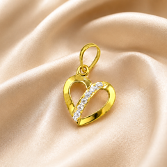 Golden Open Heart Diagonal CZ Stripe Pendant