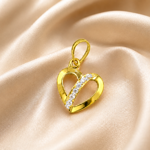 Golden Open Heart Diagonal CZ Stripe Pendant
