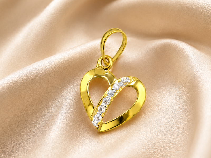Golden Open Heart Diagonal CZ Stripe Pendant