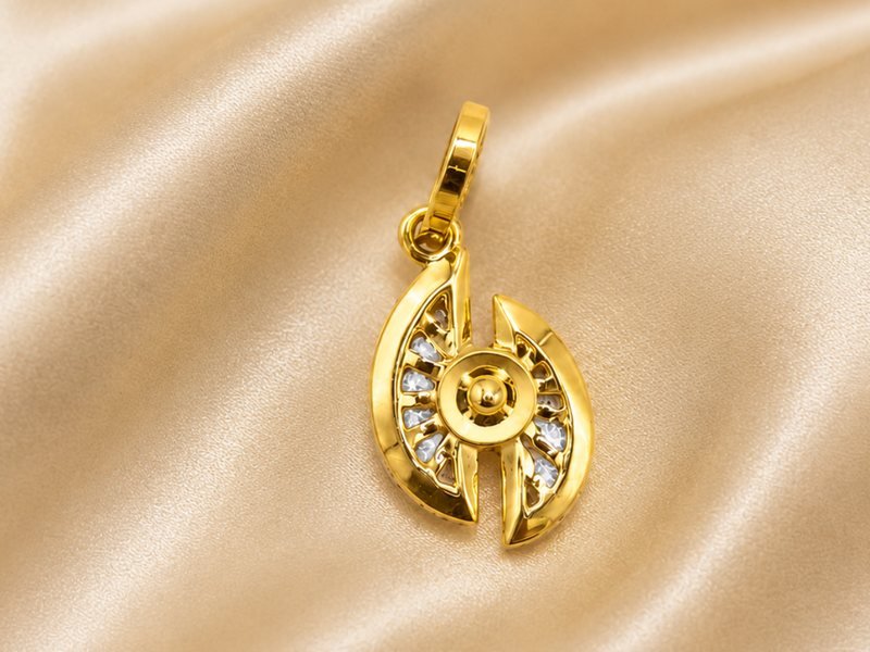 Golden Split-Leaf Geometric CZ Pendant