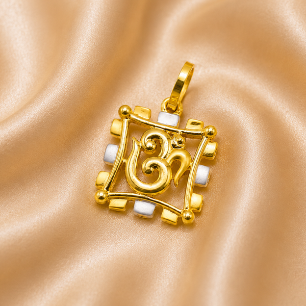 Two-Tone Golden Om Square Frame Pendant
