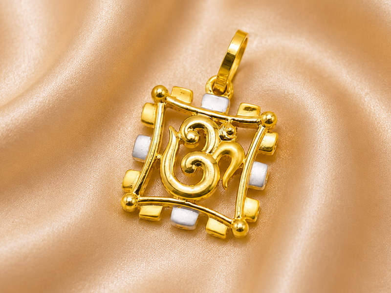 Two-Tone Golden Om Square Frame Pendant