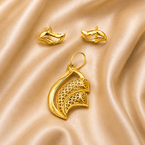 Golden Paisley Mesh Pendant & Earring Set