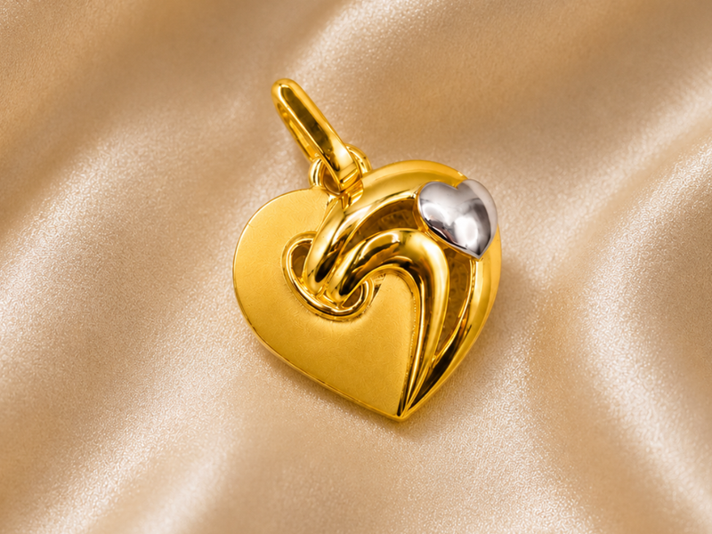 Two-Tone Golden Puffed Heart Accent Pendant