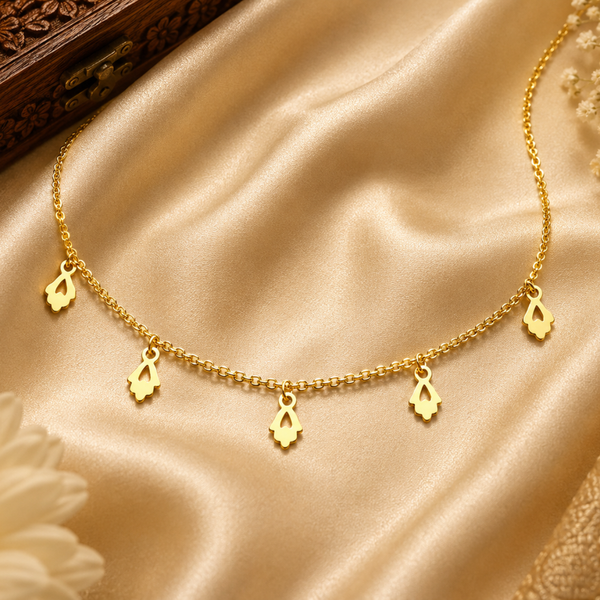 Golden Triple Leaf Charm Chain Necklace