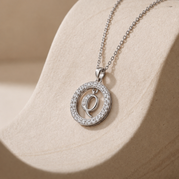 Silver Pave Circle Leaf Pendant