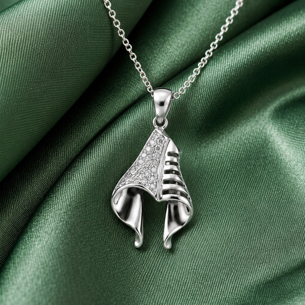 Silver Draped Ribbon Fold Pave Pendant