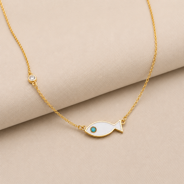 Gold-Tone Enamel Fish Charm Necklace