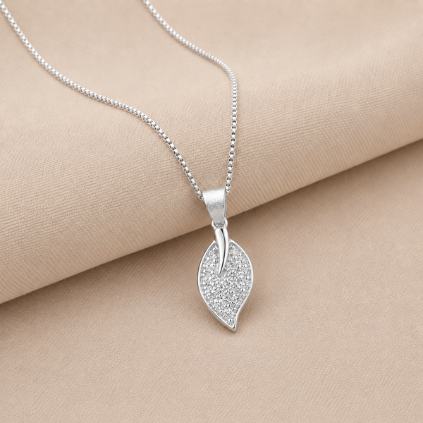 Silver Petite Pave Leaf Pendant