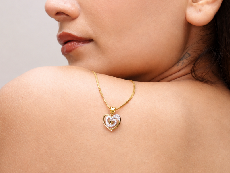Two-Tone Golden CZ Outline Heart Pendant – view 2