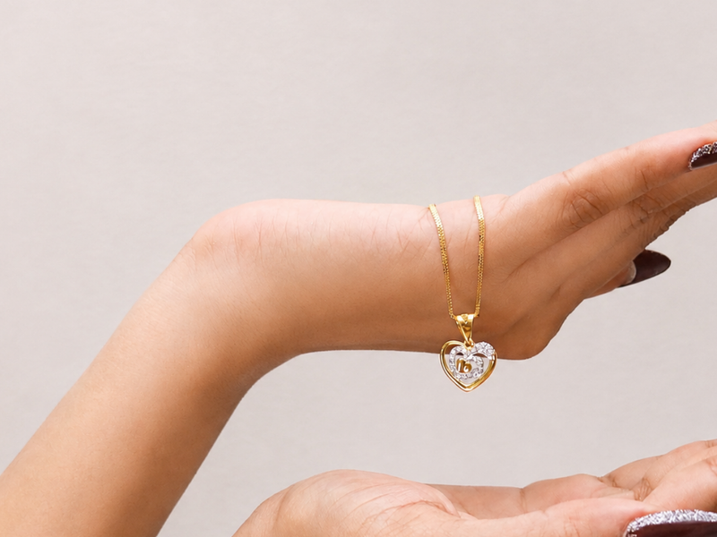 Two-Tone Golden CZ Outline Heart Pendant – view 4