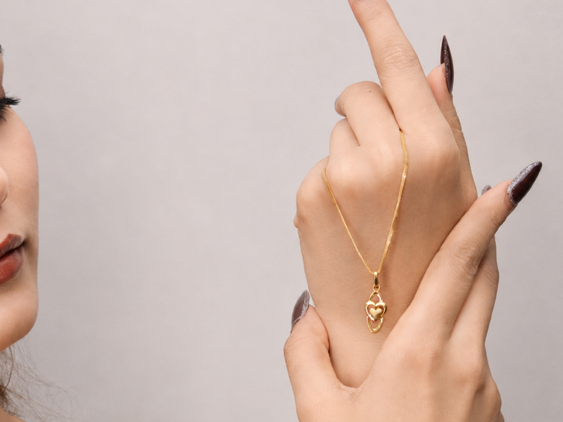 Golden Marquise Double Heart Pendant – view 2