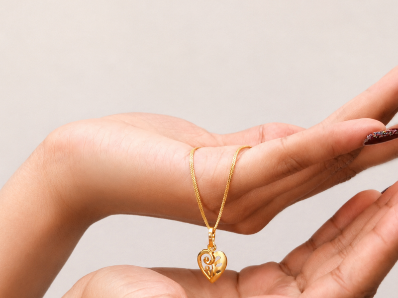 Golden Openwork Swirl Heart Pendant – view 4