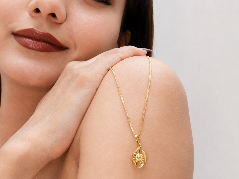 Golden Split-Leaf Geometric CZ Pendant – view 2